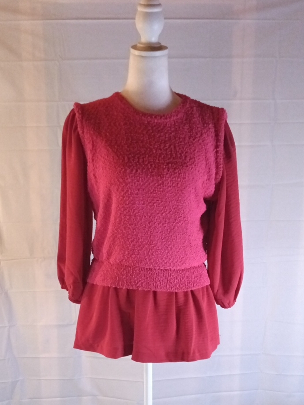 Umgee Raspberry Pink Textured Peplum Sweatshirt
